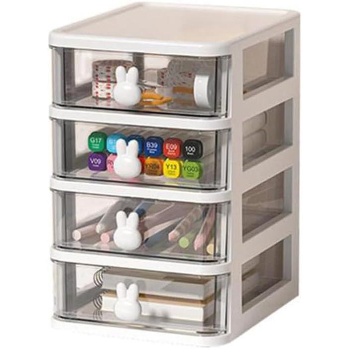 Storage Drawer, 4 Drawer Unit, Drawer Desk Storage Organizer for Makeup, Hair Care, Bathroom, Dorm, Desk, Countertop, Office, 5.3 inches * 6.7 inches * 8.3 inches, Pink