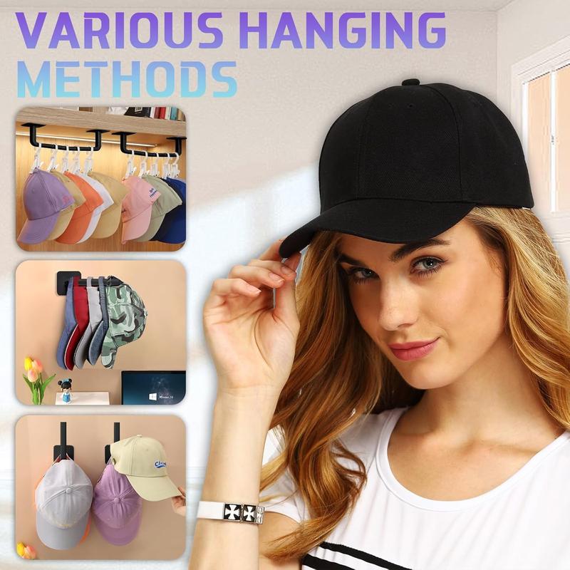 Hat Rack for Wall Hat Organizer (5-Pack), Adhesive or Drilling Hat Hooks for Wall Hat Storage for Baseball Caps