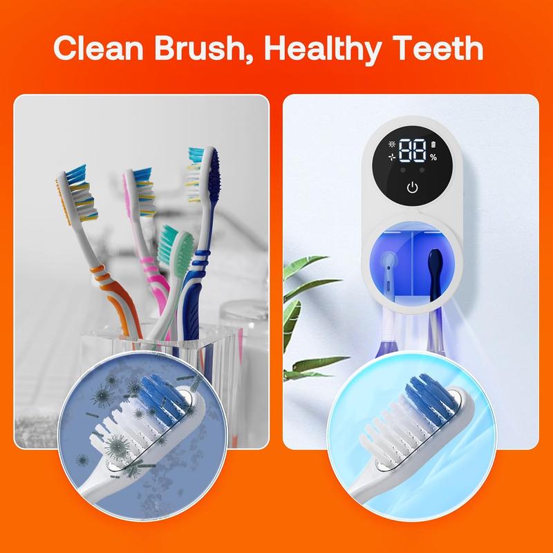 Wall Mounted Toothbrush Sterilizer, Rechargeable Toothbrush Holder, UV-C Toothbrush Cleaner with LED Smart Screen, Personal Care Appliances