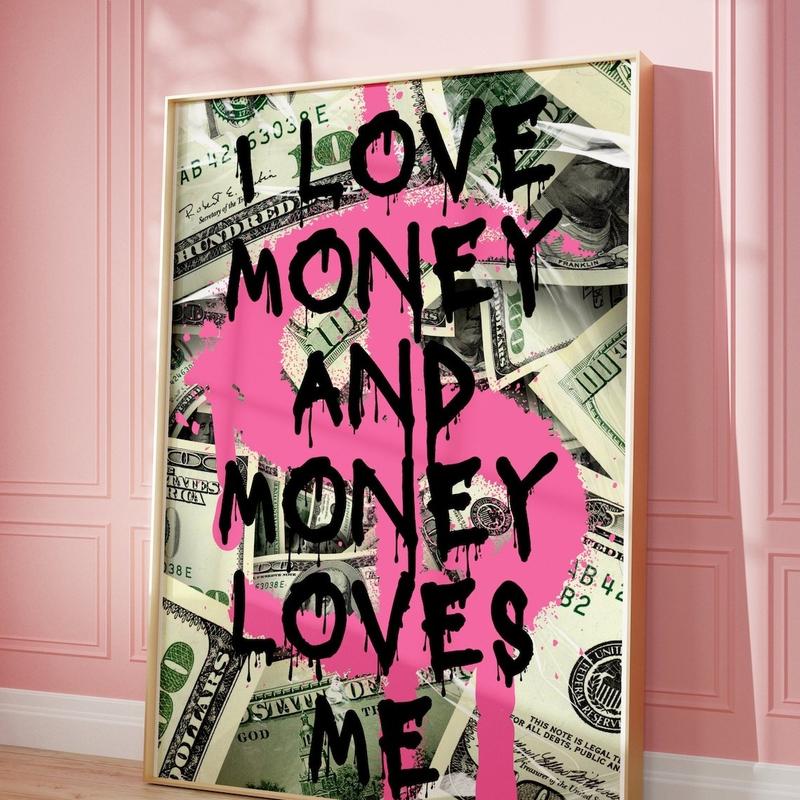 Money Poster Sugar Daddy Print Luxury Apartment Decor Preppy Money Quote Pink Fashion Wall Art I Love Money Graffiti Poster