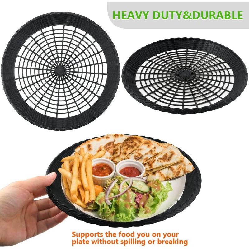 15 Pack 10'' Black Plastic Paper Plate Holder, Hollow Paper Plate Special Holder,Imitation Rattan Weaving Reusable Plate Holder