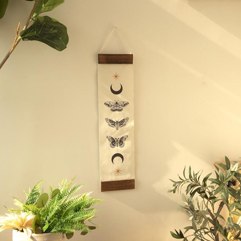 Moon & Butterfly Pattern Hanging Decoration, Boho Decorative Hangable Ornament for Home Living Room