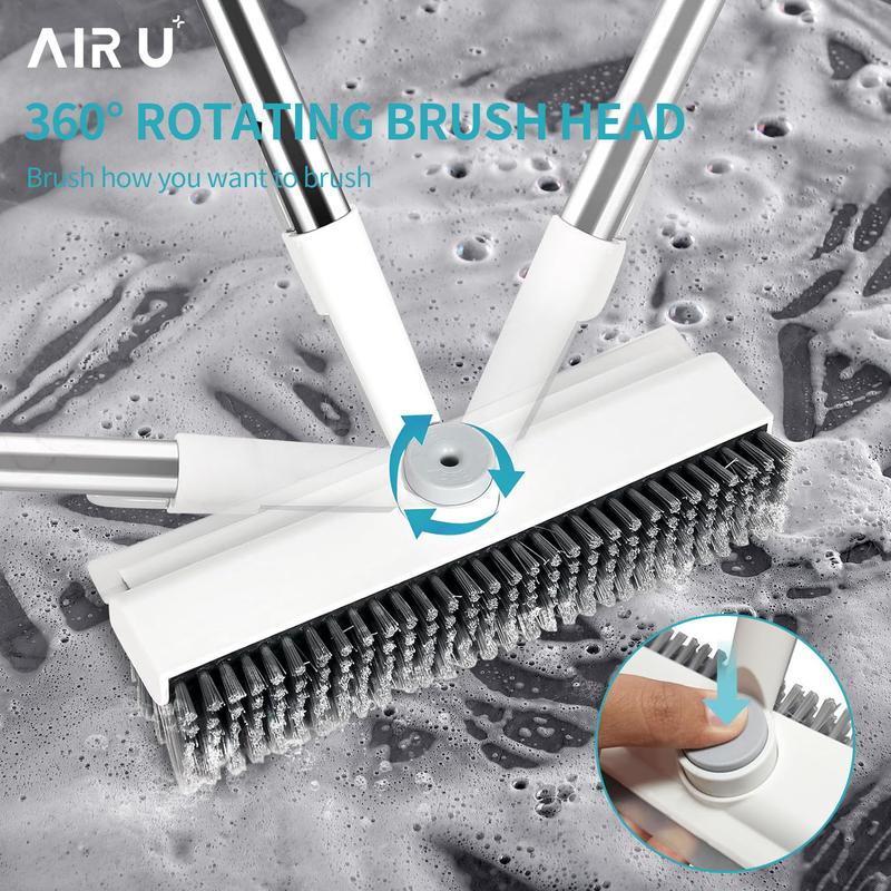 Floor Scrub Brush with Long Handle, 3 in 1 Scrape and Heavy-Duty Stiff Bristle Scrubber Brush for Cleaning Shower Bathroom, Patio, Garage, Kitchen, Wall and Deck