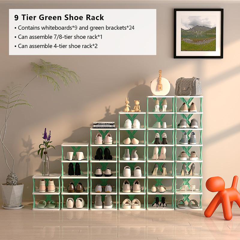 9-Tier Stackable Shoe Rack Organizer, Plastic Shoe Shelf for Closet & Entryway, Space-Saving Home Storage，Blue and Green，Christmas Gift