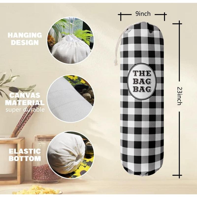 Black White Buffalo Check Plaid Grocery Bags Holder Organizer For Shopping Bags.Wall Mount Plastic Bags Storage Container Dispensers.Housewarming Gifts For Women Family Friends Grandma Mom