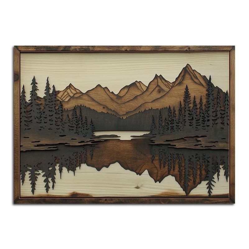 Wooden Painting Hanging Sign Decor, 1 Count Mountain & Lake & Forest Pattern Wall Art Decoration, Wall Decor for Home Farmhouse Living Room Office