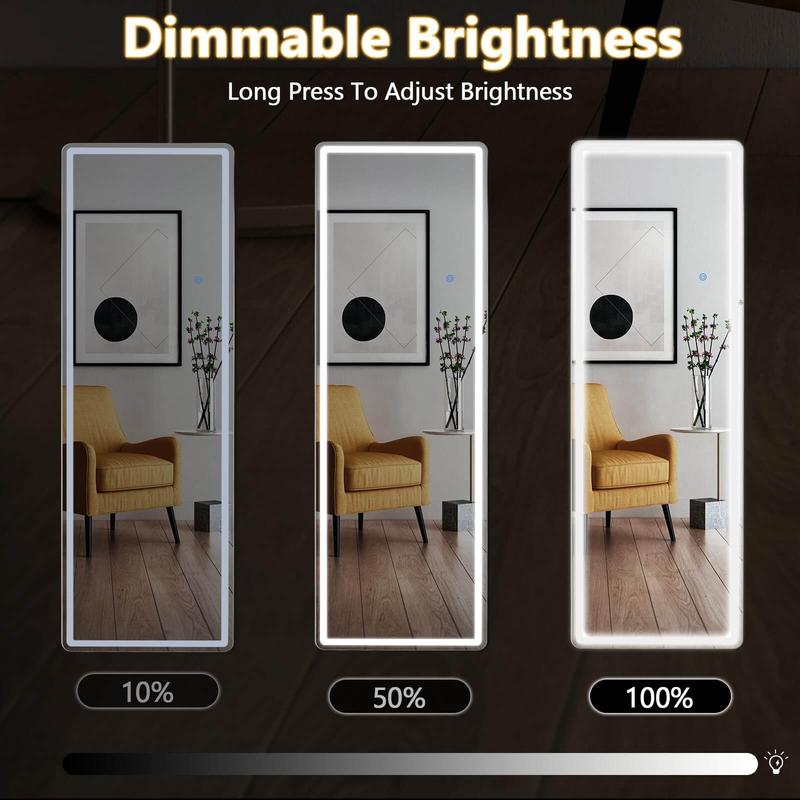 LED Long Floor Mirror with Adjustable 3 Color LED Light, Sturdy Dimmable Full Length Mirror with Stand, Wall Mounted Hanging christmas 2024 ornament for Home, 64*21 Decor