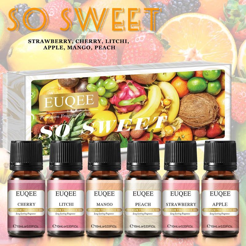 Fruit Flavors Essential Oil Set, 6 Coounts 10ml Scented Oils for Diffusers Humidifier, Aromatherapy Perfume for Home & Spa Use, Gift Set