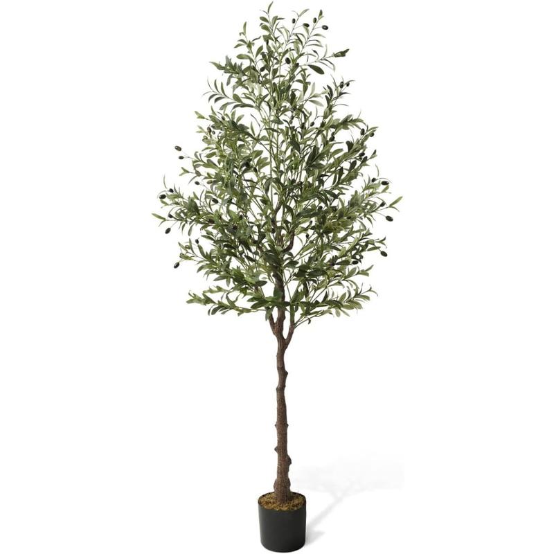 6 Feet, 72 Inch, Artificial Olive Tree, Faux Plant in Pot, Faux Olive Branch and Fruit, Fake Potted Topiary Tree with Dried Moss for Indoor Home Office Modern Housewarming Decoration Gift Decorative Box Ornaments Ornaments