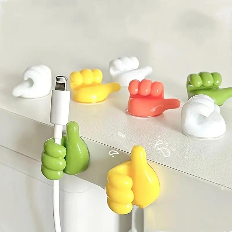 10pcs Random Color Thumb-up Design Data Cable Holder, Thumb Hook Headphones Cable Clip, Nails-Free Finger Adhesive Car Charger Cable Clips