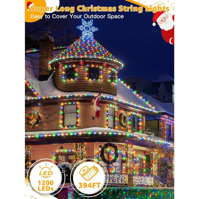 Christmas Lights 1200 LED 394 FT Waterproof Outdoor String Lights with Remote and Timer, 8 Modes Dimmable Decorative Fairy Lights for Holiday Decor (Multicolor)