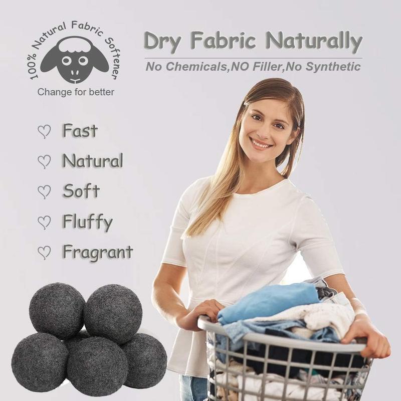 Wool Dryer Balls Dark Grey XL 6-Pack, 100% New Zealand Organic Fabric Softener for 1000+ Loads, Safe & , Reduce Wrinkles & Shorten Drying Time Naturally (6count Grey-XL) Accessories Laundry