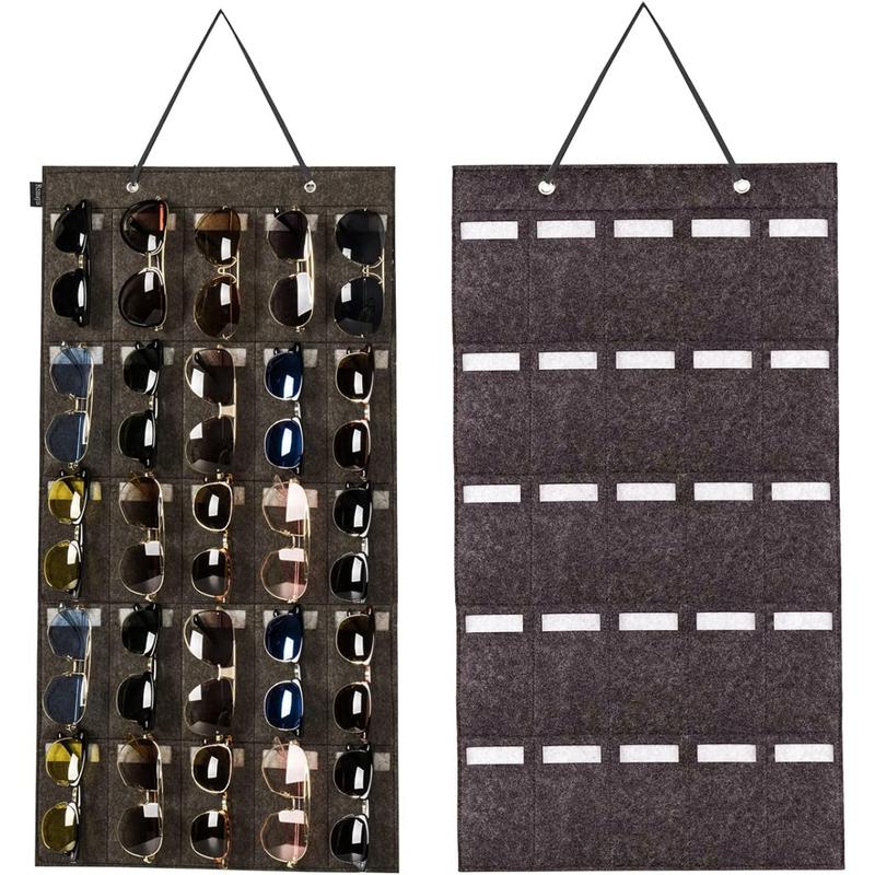 Sunglasses Organizer Storage Wall Mounted Hanging Sunglasses Organiser 25 Slots Glasses Storage Organizer Holder (Dark-Grey Large)