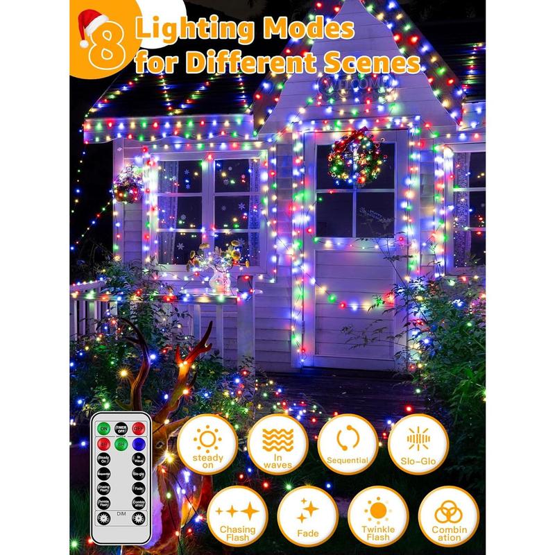 Christmas Lights 1200 LED 394 FT Waterproof Outdoor String Lights with Remote and Timer, 8 Modes Dimmable Decorative Fairy Lights for Holiday Decor (Multicolor)