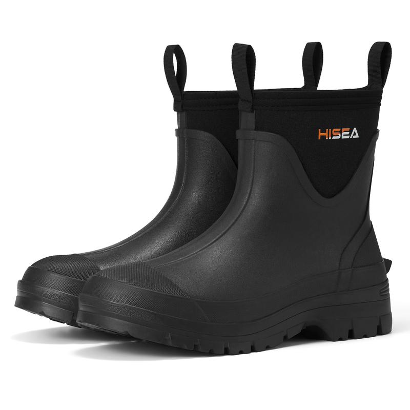 HISEA Short Rain Boots, Mens Gardening Insulated Mud Boots Ankle High Waterproof Neoprene Rubber Chelsea Rain Boots with Breathable Lining for Outdoor Work