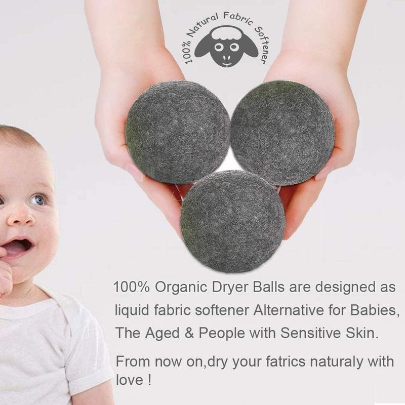 Wool Dryer Balls Dark Grey XL 6-Pack, 100% New Zealand Organic Fabric Softener for 1000+ Loads, Safe & , Reduce Wrinkles & Shorten Drying Time Naturally (6count Grey-XL) Accessories Laundry