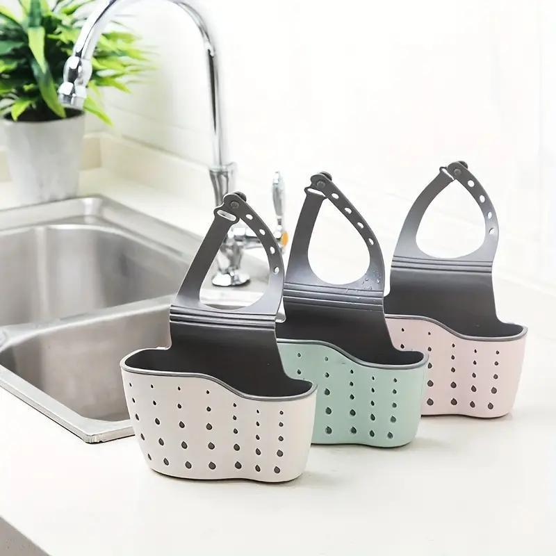 Kitchen Sink Shelf, 1 Count Soap Sponge Drain Rack Holder, Double Decker Hanging Basket Storage Suction Cup Kitchen Organizer Sink Accessories Wash Dropshipping