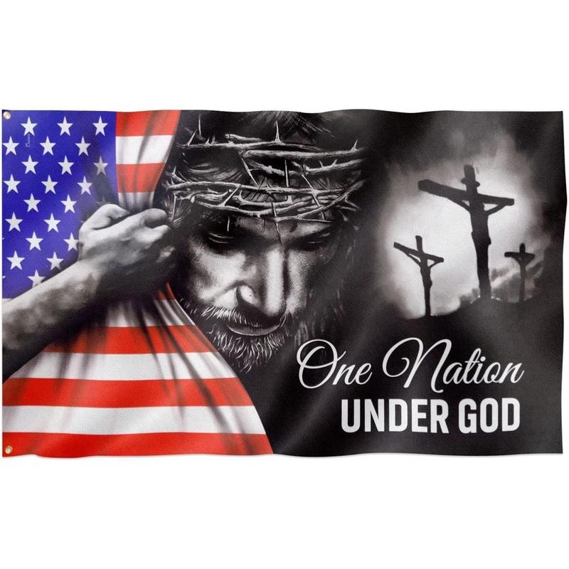 One Nation Under God Patriotic American Flag - Double Sided, Heavy Duty Canvas - Decoration for Home, Indoor, Outdoor with Grommet Banners Waterproof