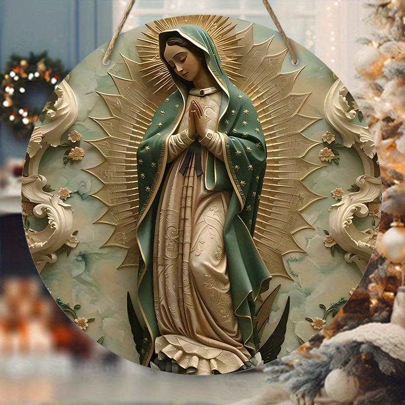 Vintage Our Lady Of Guadalupe Wooden Sign, 1 Count Round Hanging Sign for Wall Window Front Door Decor, Festive Decoration