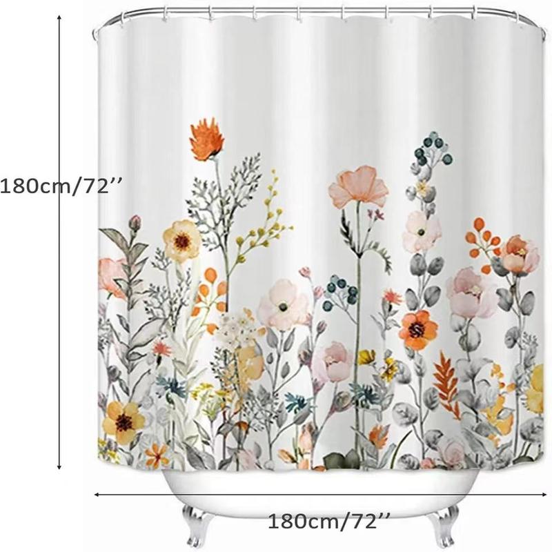 Floral Print Shower Curtain, 1 Count Waterproof Bathroom Shower Curtain with 12pcs Hooks, Bathroom Supplies