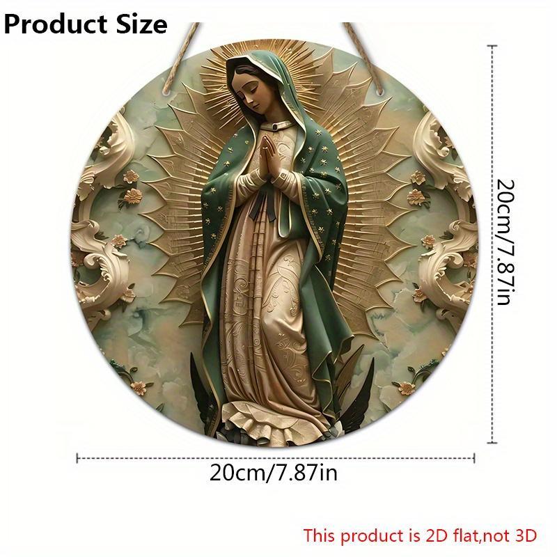 Vintage Our Lady Of Guadalupe Wooden Sign, 1 Count Round Hanging Sign for Wall Window Front Door Decor, Festive Decoration