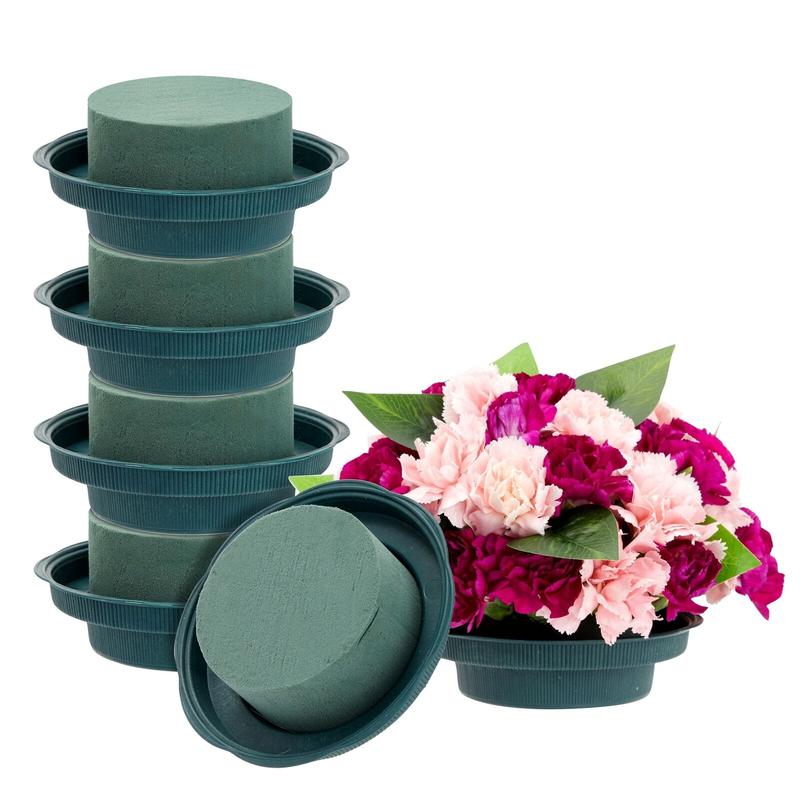 6 Pack Round Florist Foam with Bowls for Flower Arrangements, Green, 4.7 x 2 In