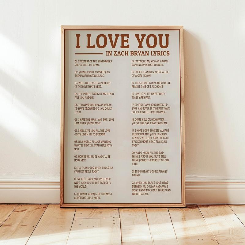 Retro I Love You In Lyrics Poster, ZB Wall Art, Gift for Bryan Poster, Aesthetic Print, Unframed Poster, Music Poster