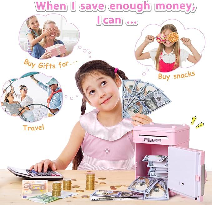 Refasy Piggy Bank Cash Coin Can ATM Bank Electronic Coin Money Bank for Kids-Hot Gift Kids Adults Educational Musical Electric Gift  Halloween Thanksgiving Day Christmas Gift easter gift  Christmas Gift easter gift