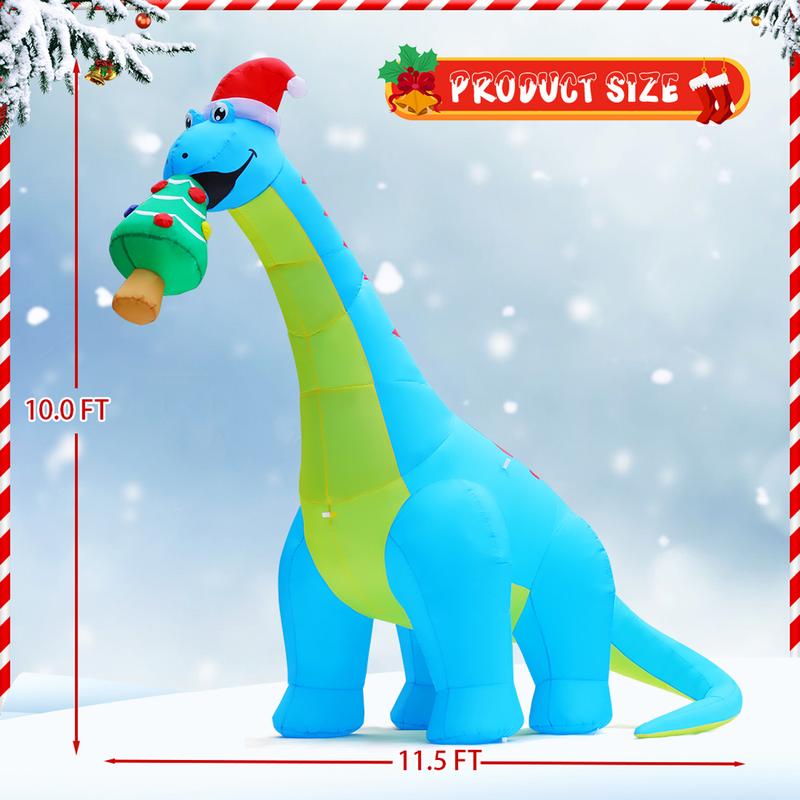 Christmas Dinosaur Eat Christmas Tree 10FT Inflatables Outdoor Decorations with LEDs