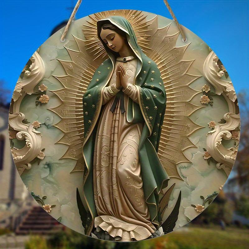 Vintage Our Lady Of Guadalupe Wooden Sign, 1 Count Round Hanging Sign for Wall Window Front Door Decor, Festive Decoration