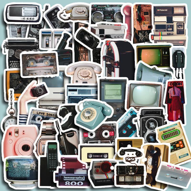 50pcs Retro Electronics Pattern Decorative Sticker, DIY Stickers, For Water Bottles, Skateboards, Notebooks, Laptop Decoration