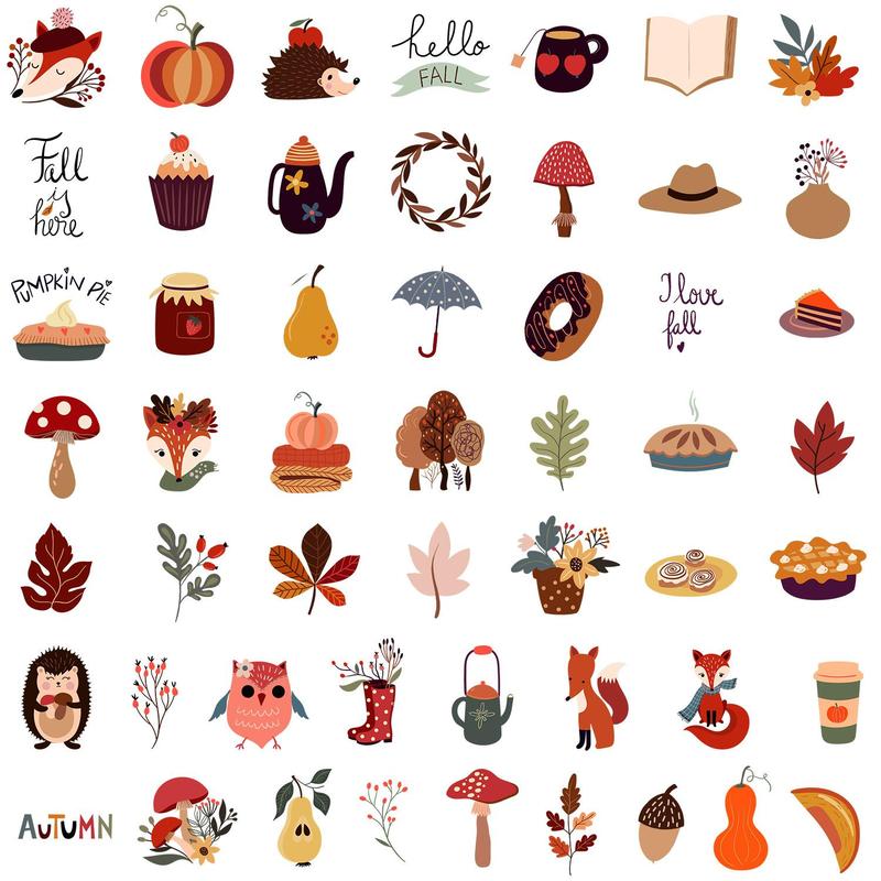 50pcs Autumn Series Graffiti Stickers, Creative Multi-purpose Stickers, For DIY Craft Decoration And Hand Account