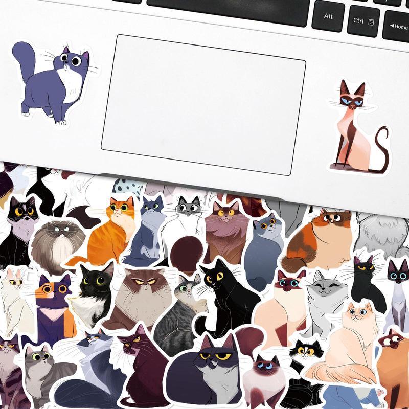 Cute Cat Pattern Skateboard Decorative Sticker, 50pcs Self Adhesive Decorative Stickers for Gift Bags Greeting Cards Gift Wrapping, Water Bottle