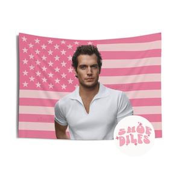 Henry Cavill Pink Wall Tapestry American Flag | Superman | Justice League | DC Comics Gift For Him, Gift For Her