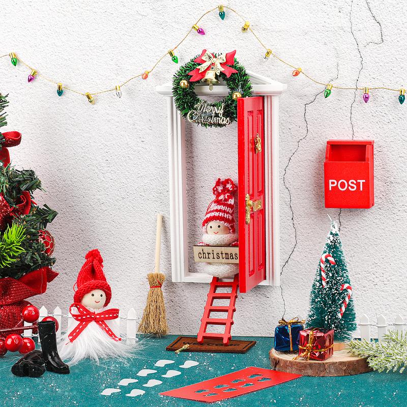 22 Pcs Christmas Elf Door Girl Fairy Doors Decorations Door Enchanted Fairy Doors Outdoor Xmas Decor for Child Xmas Accessories Fairy Tale