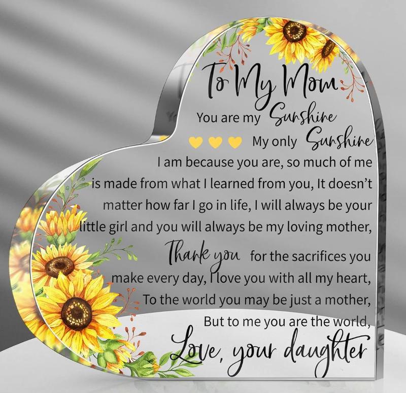 Birthday Gifts for Mom Acrylic Heart Sign Mom Gifts from Daughters Mothers Day Gifts Flowers Plaque Thankful You Mom Grateful Gift for Mom Holiday Mother Birthday