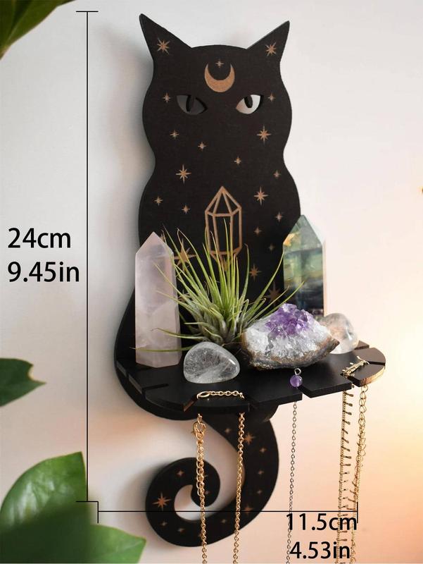 Black Cat Crystal Display Shelf with Hanging Hooks for Stones Display