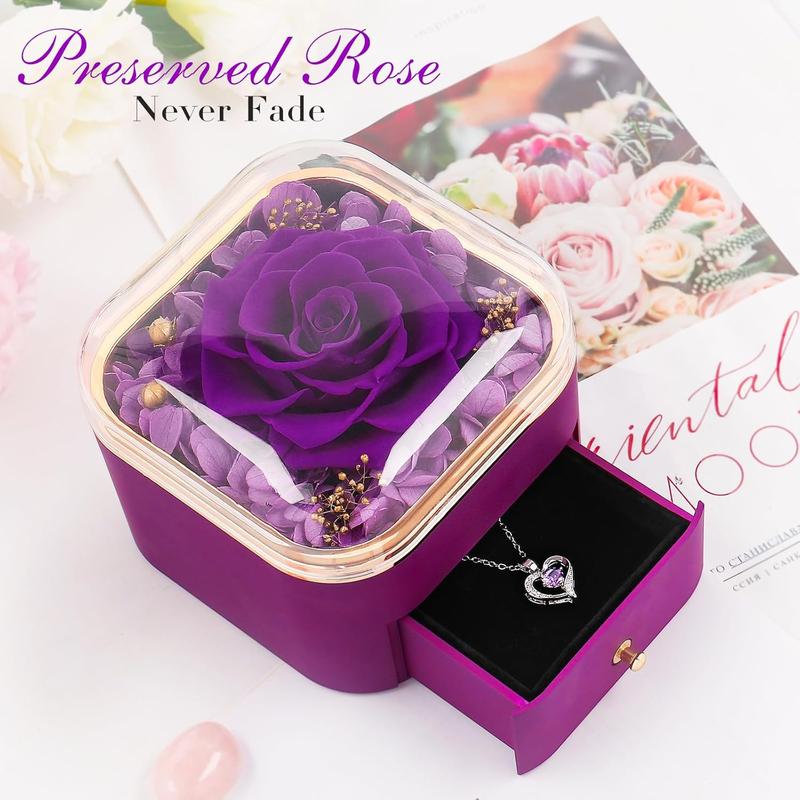 Gifts for Women Birthday Gifts Preserved Real Purple Rose with Necklace Eternal Roses Forever Flowers Rose Gifts for Mom Wife Sister Grandma