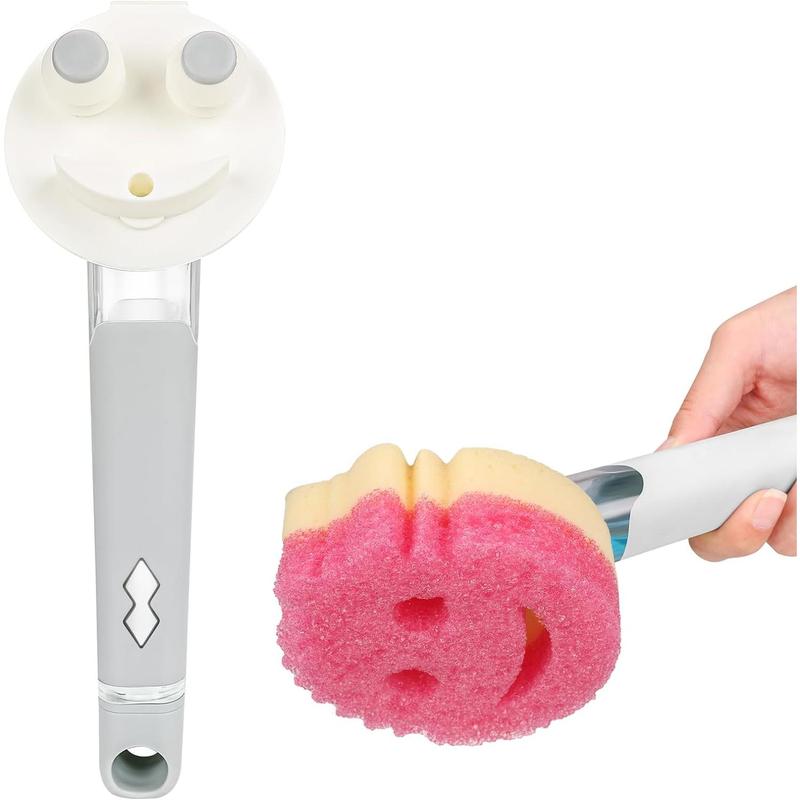 SmileSpongeDishWandSpongeHolderforScrubDaddySponge, SoapDispensingHandle, KitchenScratchFreeSpongeHandlewithFoodScraper( SpongeNotIncluded)