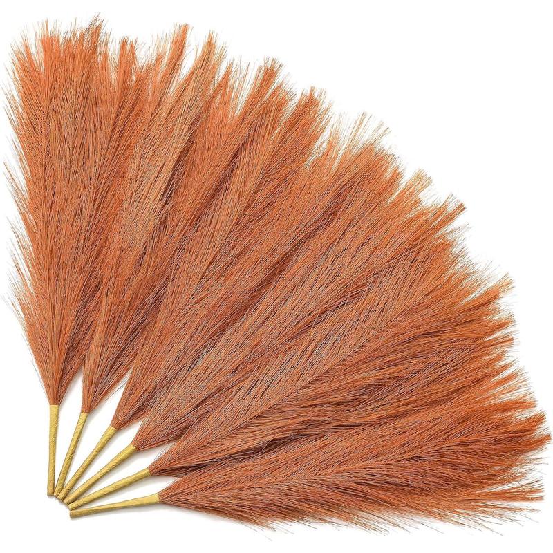 Pampas Grass Decor 17.7 Inch 6 count Orange Pampas Grass, Faux Burnt Orange Pampas Fall Boho Decor, Wedding Party Table Rust Home Decor Pampas Floral Arrangement