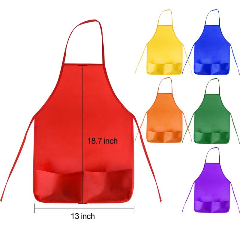 12 Pack 6 Color Kids Aprons Children Painting Aprons Kids Art Smocks with 2 Roomy pockets for Kitchen and Classroom (brushes not included)