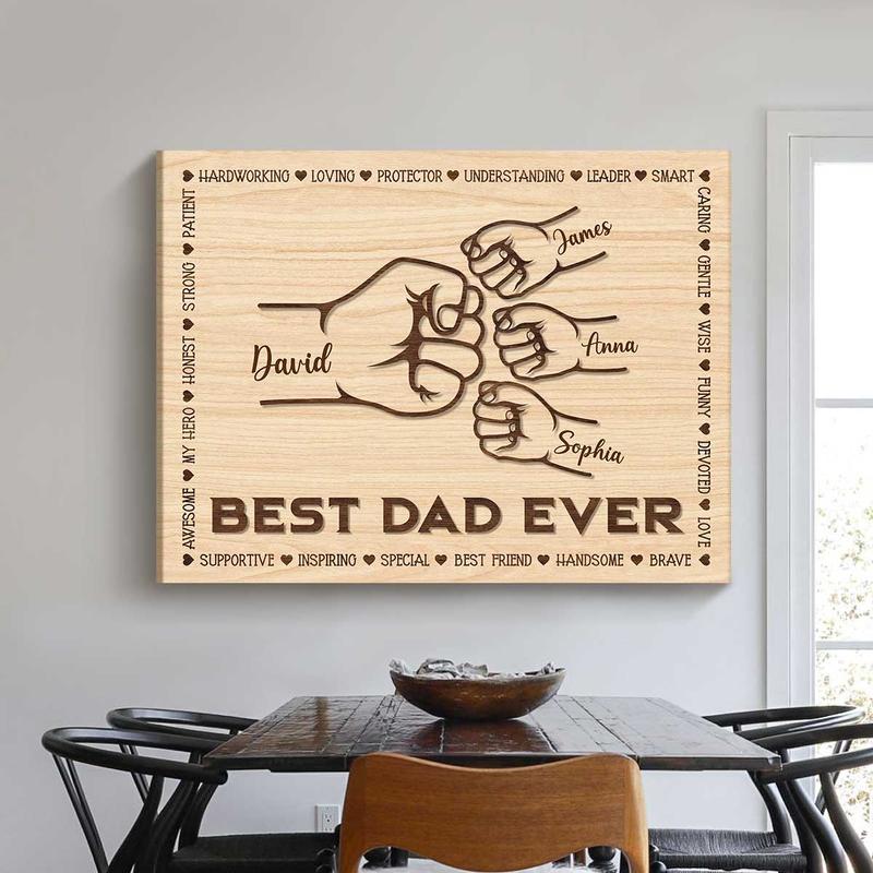 2024 Dad And Kids Custom With Names Fist Bump Father’s Day Sign Birthday Gift For Dad Gifts From Kids Fist Bump Print