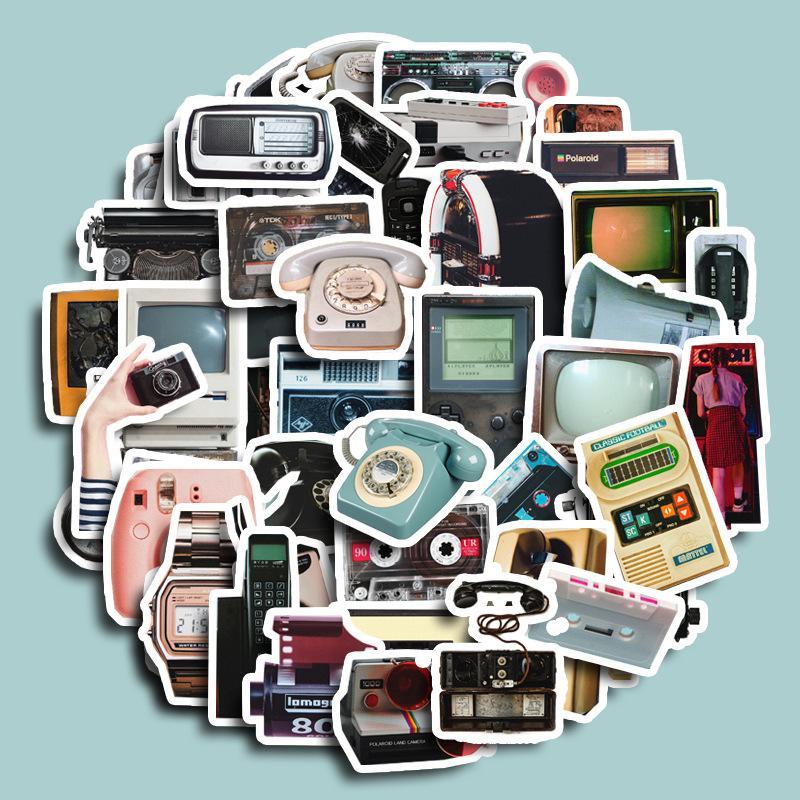 50pcs Retro Electronics Pattern Decorative Sticker, DIY Stickers, For Water Bottles, Skateboards, Notebooks, Laptop Decoration