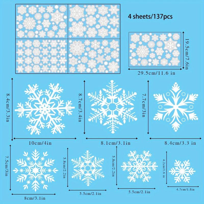 Snowflake Pattern Window Sticker, 137pcs set Christmas Themed Door Decals, Winter Decorative Sticker for Home Party Festival