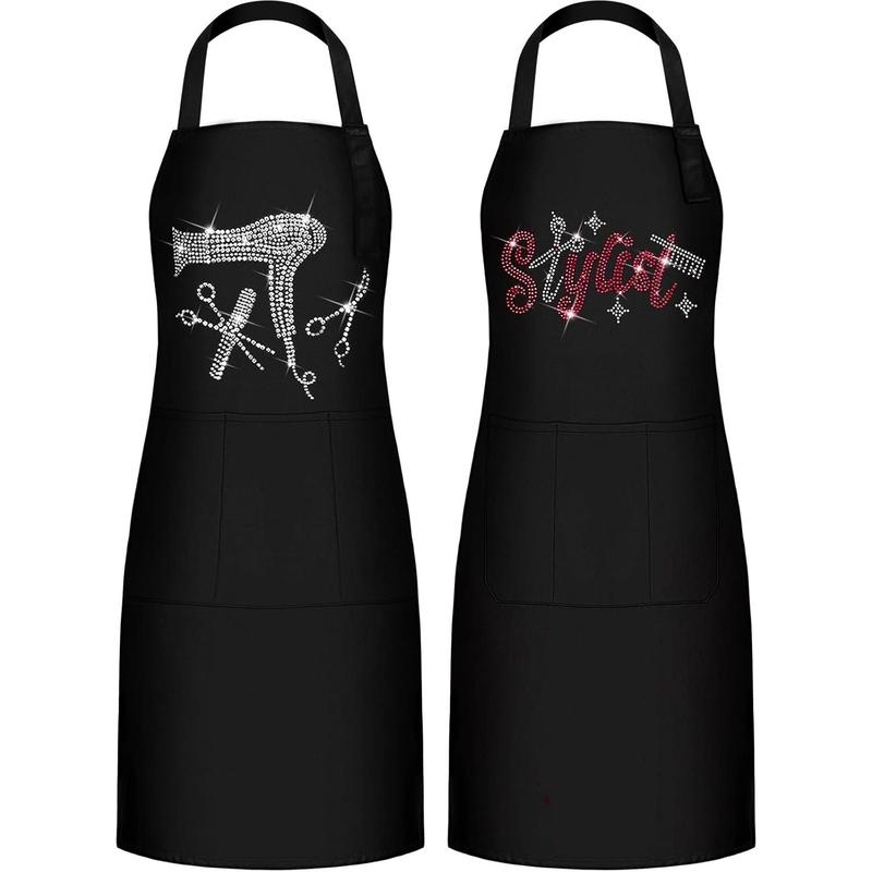 2 Pcs Hair Stylist Apron Hairstylist Salon Apron with Rhinestone Tools 3 Pockets Waterproof Hairdresser Barber Apron