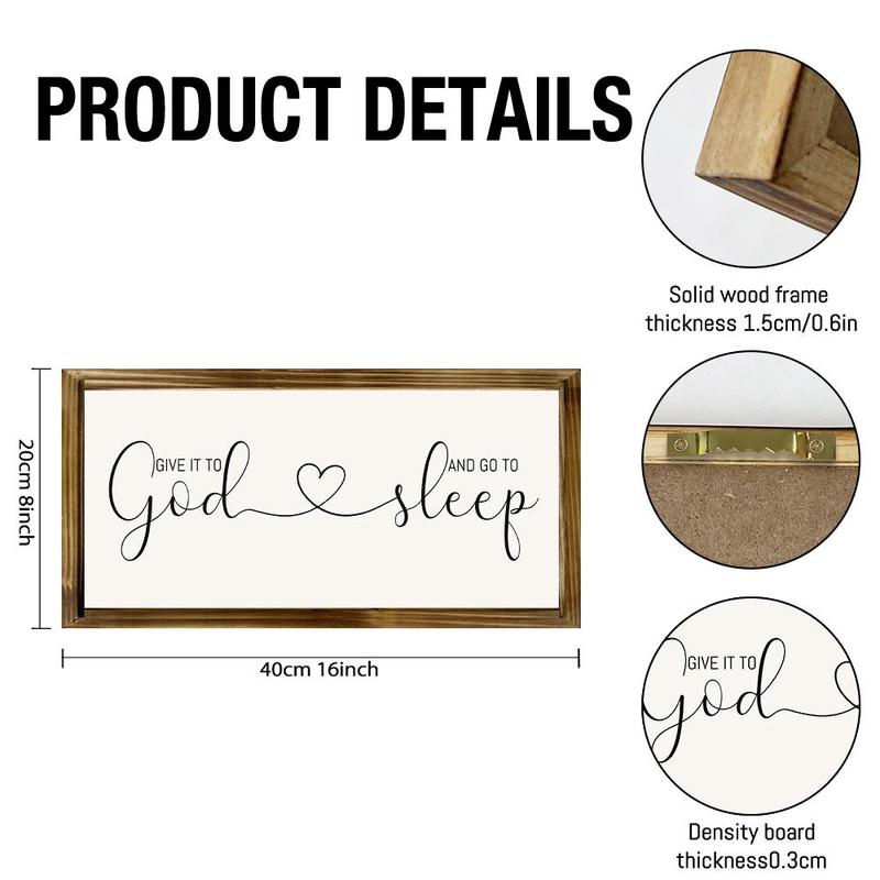 God & Sleep Letter Pattern Wooden Sign, 1 Count Framed Art Painting, Wall Hanging Decor for Home Living Room Bedroom