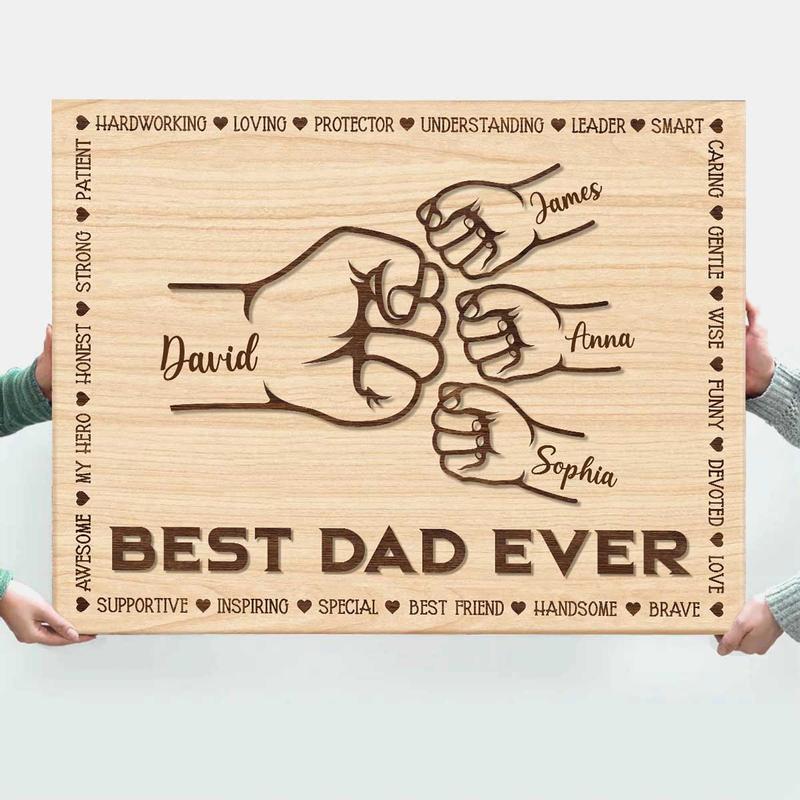 2024 Dad And Kids Custom With Names Fist Bump Father’s Day Sign Birthday Gift For Dad Gifts From Kids Fist Bump Print