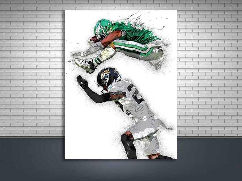 Saquon Barkley, Reverse Hurdle Poster, Philadelphia Eagles-Gallery Canvas Wrap, Man Cave, Kids Room, Game Room