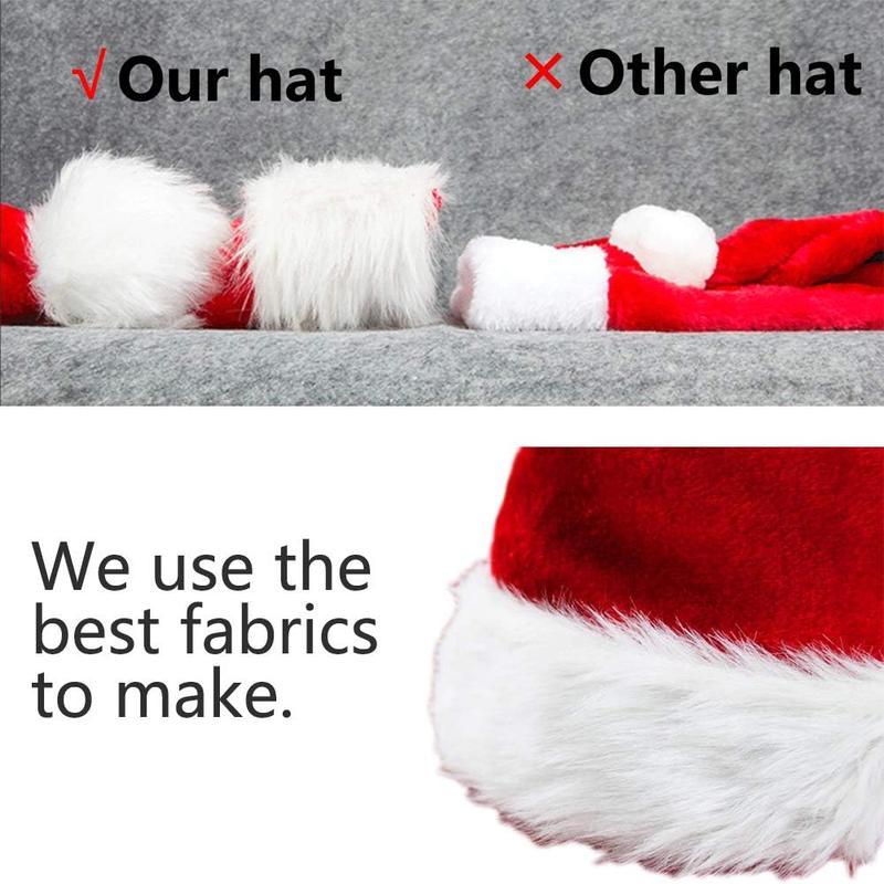 AOGU 6 Pack Plush Santa Hat Confortable Velvet Red Christmas Hat for Christmas Party Favors Fit for Adults and Kids