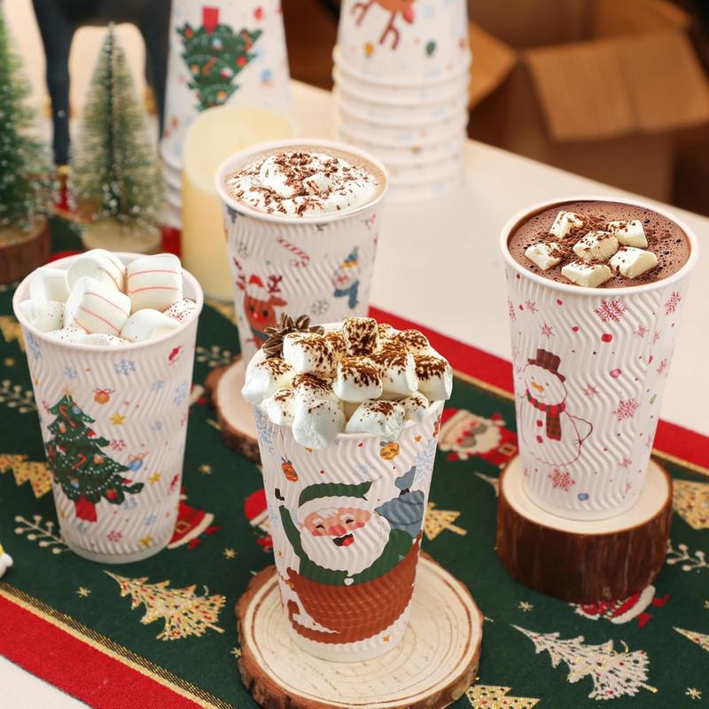 100 Count Christmas Paper Cups, Xmas Disposable coffee Cups Snowflake Santa Snowman Elk Christmas Cups, 16 oz Disposable Christmas Cups for Daily Use Holiday Party(16oz 100Count)